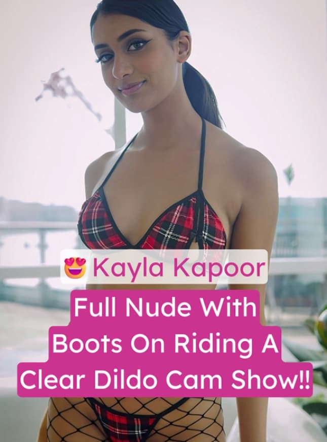 Image of Punjabi Girl Kayla Kapoor Nude In Black Boots Enjoys Riding A Clear Dildo On Cam